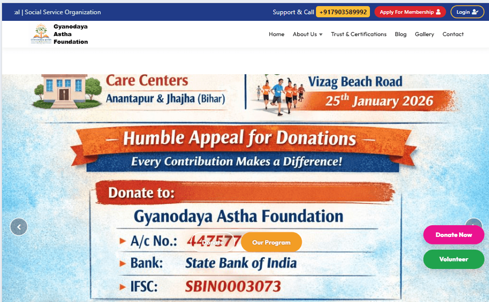 Gyanodaya Astha Foundation – NGO Management & Donation Platform