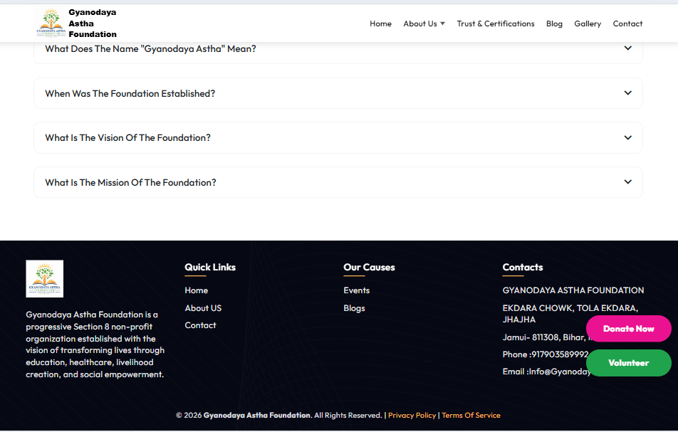 Gyanodaya Astha Foundation – NGO Management & Donation Platform